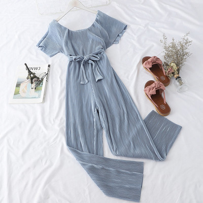 Κομψή Γυναικεία ολόσωμη φόρμα  με ζώνη σε μαύρο, μπεζ και μπλε χρώμα