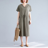 Rochie casual de dama cu decolteu in V si legaturi in talie