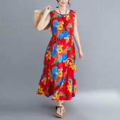 Rochie lunga de dama cu motive florale in trei culori