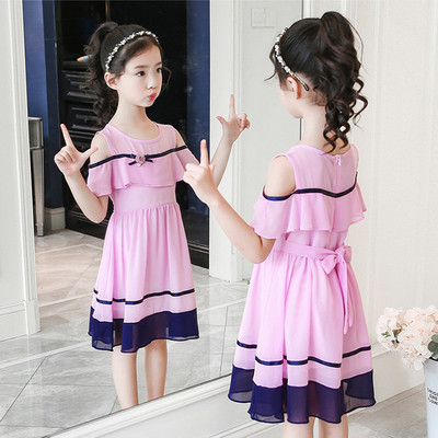 Rochie moderna pentru copii pentru fete in trei culori cu panglica