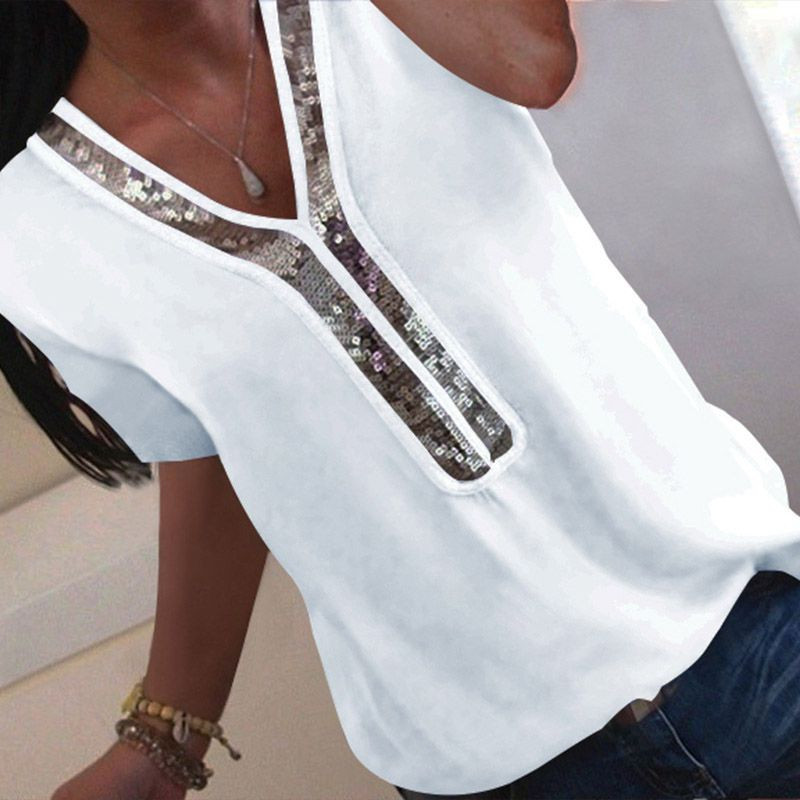 Stílusos női blúz V-nyakkal és flitterekkel több színben