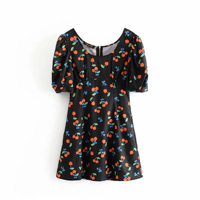 Rochie casual de dama cu maneci scurte si model colorat in negru