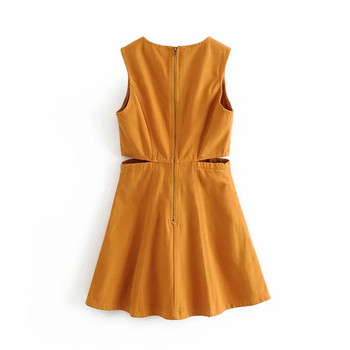 Rochie actuală de damă cu părți decupate ale taliei de culoare galbenă