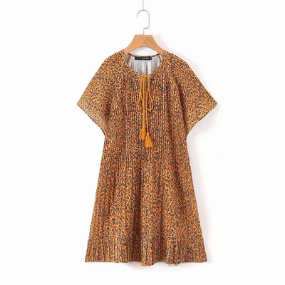 Ежедневна дамска рокля с къс ръкав и връзки в два цвята