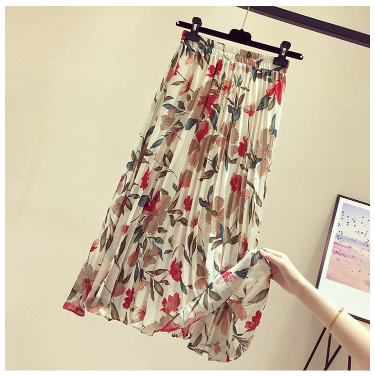 Fusta de dama moderna plisata cu motive florale
