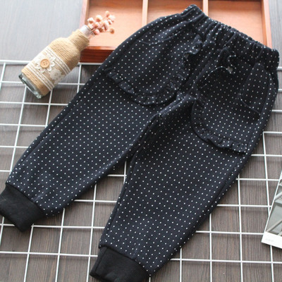 Pantaloni copii buline pentru fete in negru si gri