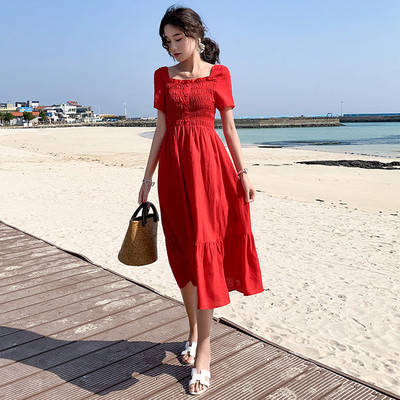 Rochie casual de dama decupata model cu maneci scurte de culoare rosie