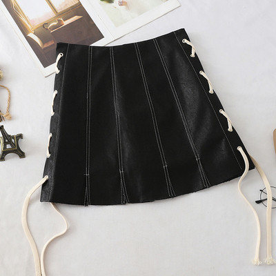 Fusta de dama moderna cu cravate in negru