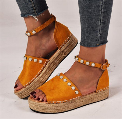 Sandale de dama actuale cu talpa inalta si perle in mai multe culori