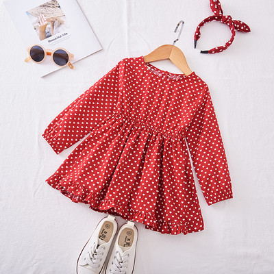 Rochie modernă pentru copii pentru fete cu mâneci lungi în roșu