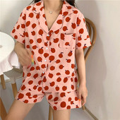 Pijamale de vară de damă în două părți, roz și galben