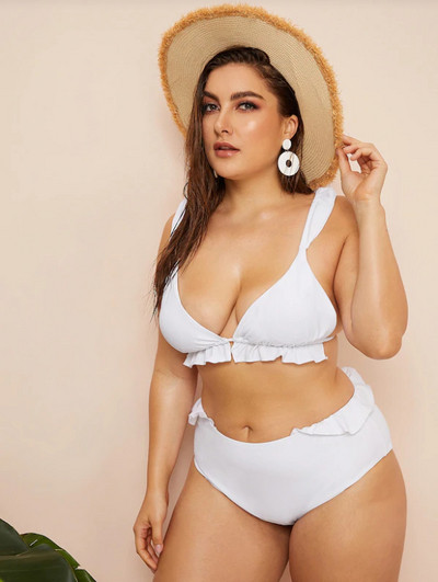 Costum de baie de damă mărime mare în două părți în alb