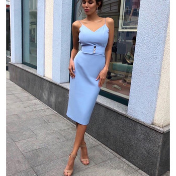 Rochie eleganta de dama Model subtire cu bretele subtiri in albastru