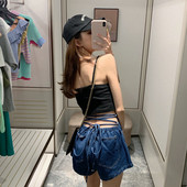 Pantaloni scurți moderni din denim cu legături în talie într-o culoare închisă