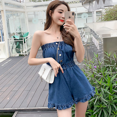 Salopeta de dama casual din denim fara bretele in doua culori