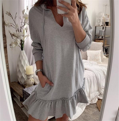 Rochie sport de damă cu mâneci lungi și glugă de culoare gri