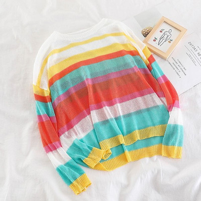 Pulover de damă cu dungi colorate - două culori