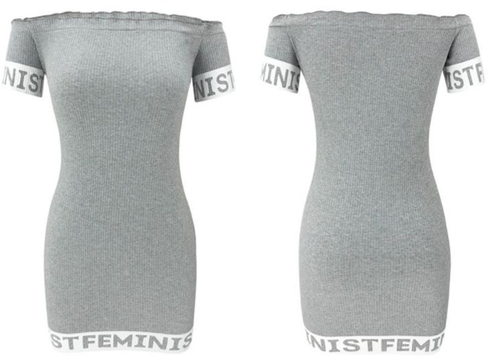 Alkalmi női ruha szürke és rózsaszín feliratokkal