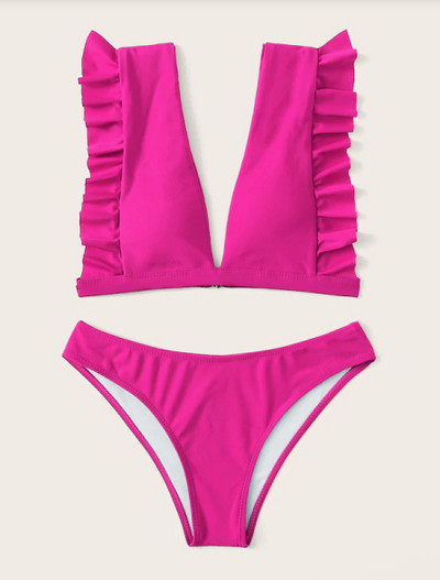 Stílusos női fürdőruha két részből, rózsaszín színben