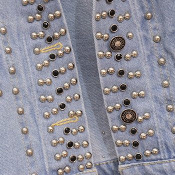 Jacheta de dama casual din denim cu elemente metalice de culoare deschisa