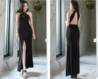 Rochie lungă de damă cu spatele gol și cu despicatură în negru