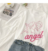 Tricou casual dama cu aplicatie in alb si roz