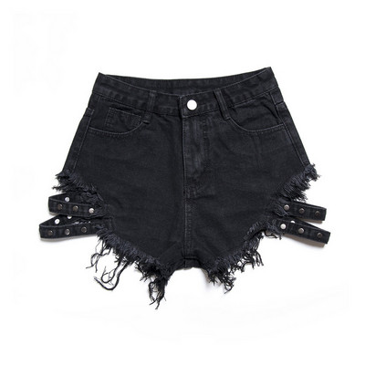 Pantaloni scurți de blugi cu elemente metalice în negru și albastru