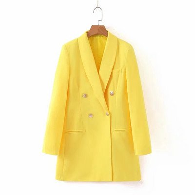 Geaca eleganta de dama cu inchidere dubla de culoare galbena