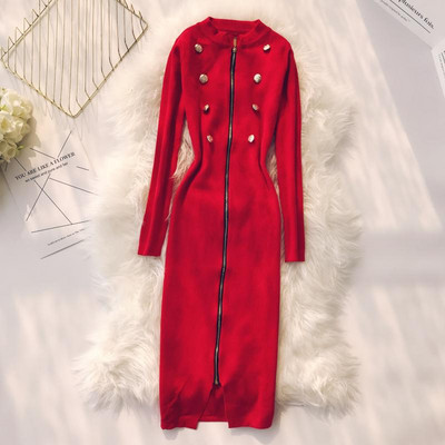 Őszi női ruha hosszú ujjal, cipzárral több színben