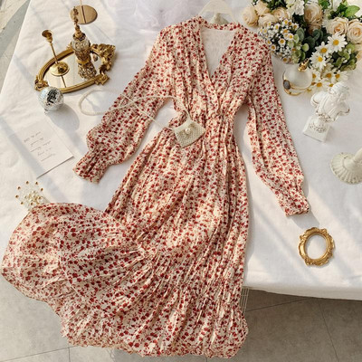 Rochie moderna de dama lunga cu decolteu in V in patru culori