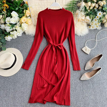 Alkalmi női kötött ruha derékkötővel több színben