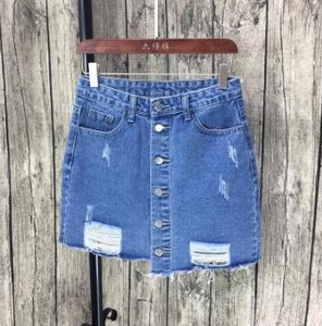 Fusta dama casual din denim in doua culori cu nasturi