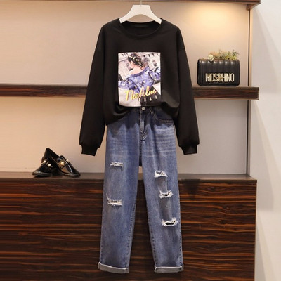 Hétköznapi női szett blúzból és farmerből 5XL-ig