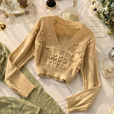 Pulover de dama model nou cu decolteu in V in albastru, verde si galben