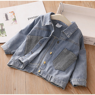 Νέο μοντέρνο παιδικό μπουφάν με τσέπες και κουμπιά σε μπλε χρώμα για κορίτσια