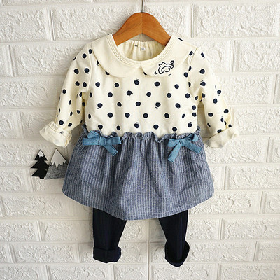 Μοντέρνο παιδικό φόρεμα  πουά για κορίτσια  και κολάν