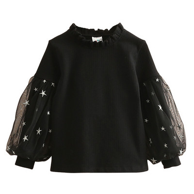 Модерна детска блуза с висока яка в черен и бял цвят