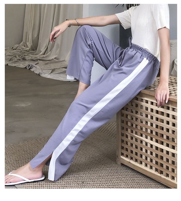 Спортен дамски панталон с еластична талия и бял кант в два цвята