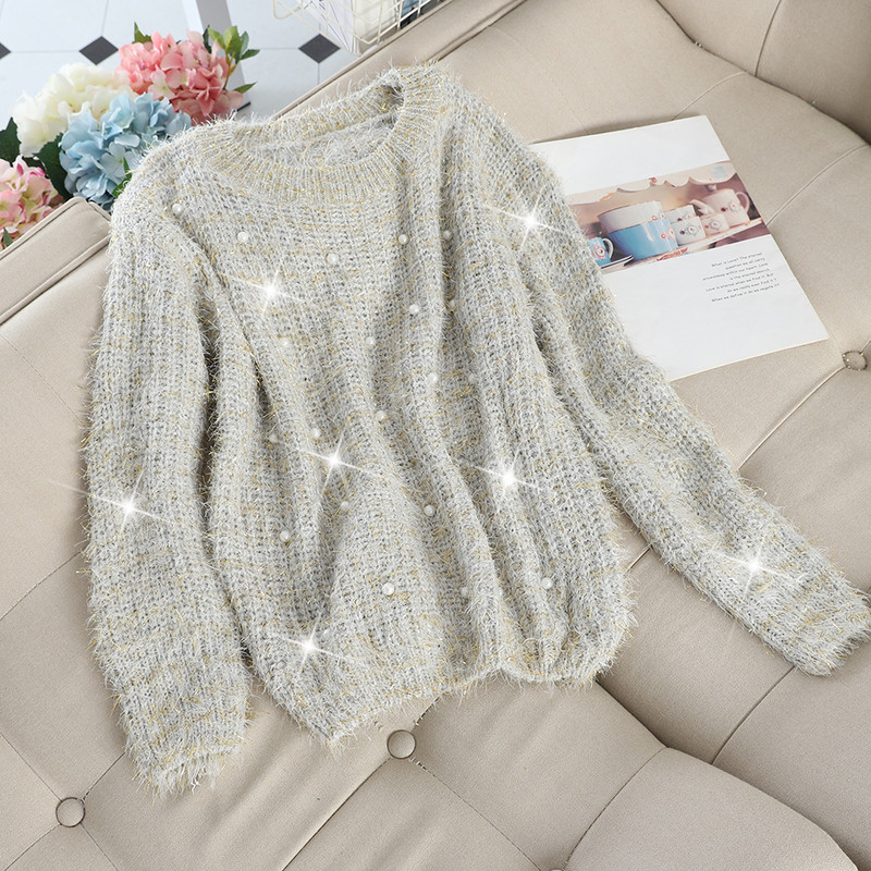 Pulover de dama modern cu perle in mai multe culori