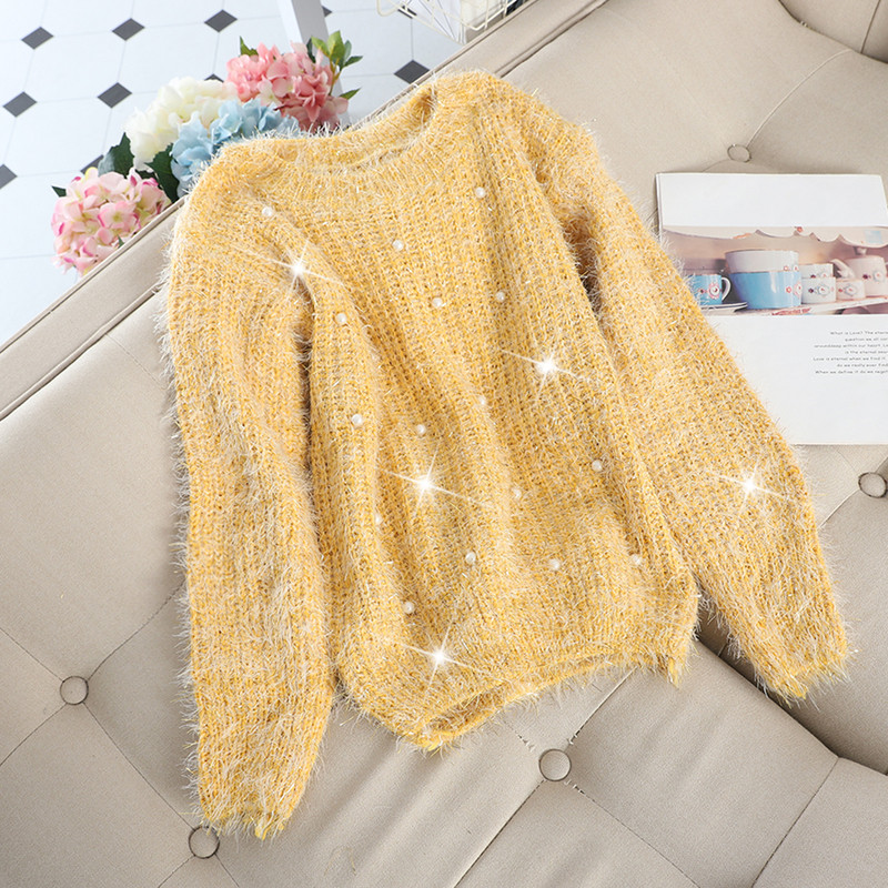 Pulover de dama modern cu perle in mai multe culori