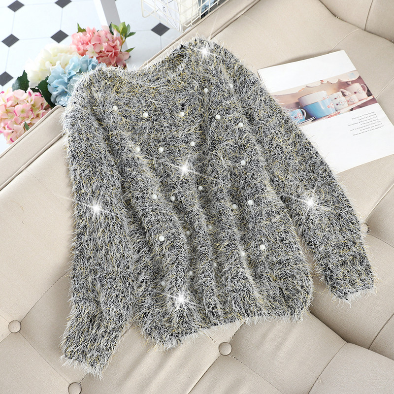 Pulover de dama modern cu perle in mai multe culori