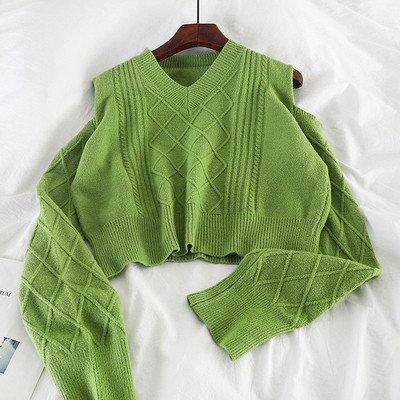 Pulover de dama scurt model larg cu umerii goi in mai multe culori