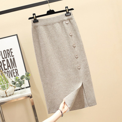 Fusta lunga de dama cu talie inalta si nasturi in trei culori