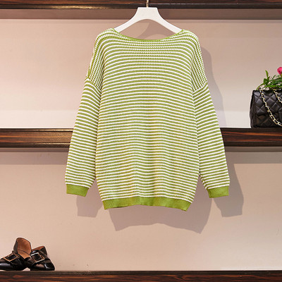 Csíkos női pulóver zöld és fekete színben, 4XL méretig