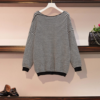 Csíkos női pulóver zöld és fekete színben, 4XL méretig