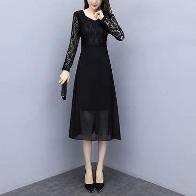 Rochie de dama decupata cu dantela si marimi pana la 5XL in negru