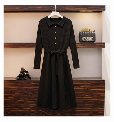 Rochie de iarna de dama cu sireturi in talie de culoare neagra