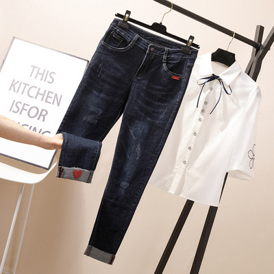 Model nou de blugi de dama actuali cu talie inalta de culoare albastra