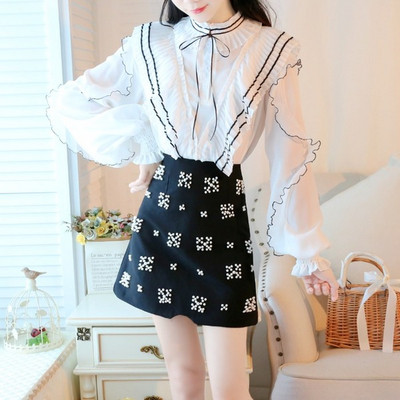 Set de dama model nou camasa + fusta in alb si negru