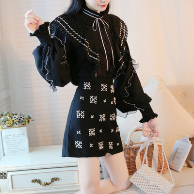 Set de dama model nou camasa + fusta in alb si negru